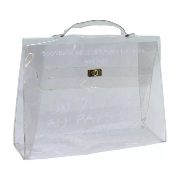 HERMES Vinyl Kelly Hand Bag Vinyl Clear Auth - Picture 1 of 7